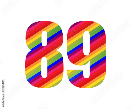 89 Number Rainbow Style Numeral Digit. Colorful Number Vector Illustration