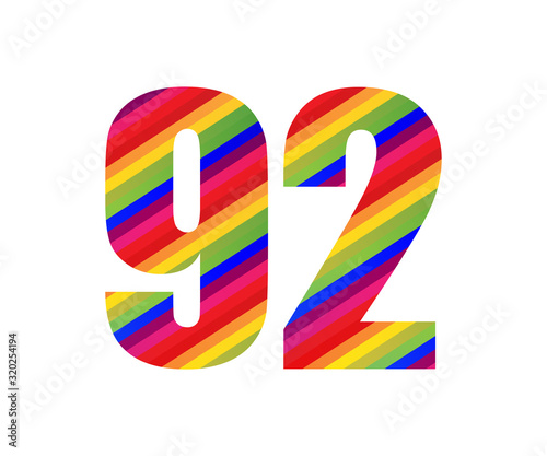 92 Number Rainbow Style Numeral Digit. Colorful Number Vector Illustration