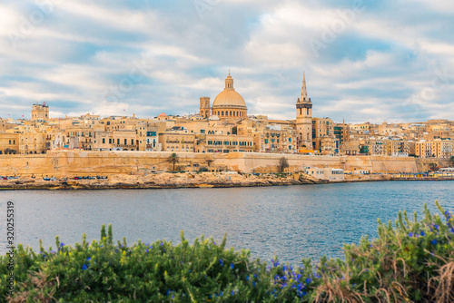 Valletta, Malta old town skyline from Sliema city on the other side of harbor