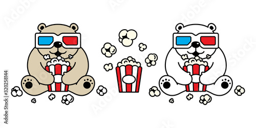 Bear vector polar bear popcorn icon 3d glasses movie cinema teddy character cartoon illustration doodle design