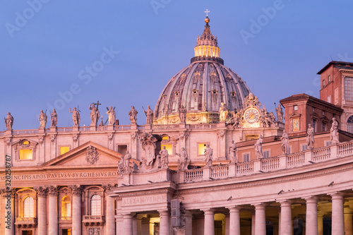 Rome, Italy - Jan 3, 2020: St. Peters Square and St. Peters Basilica at night, Vatican City, UNESCO World Heritage Site, Rome, Lazio, Italy, Europe