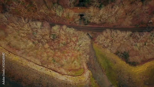 Flying over the coast of a lake meeting the Scottish coastline with train tracks
4K 29fps photo