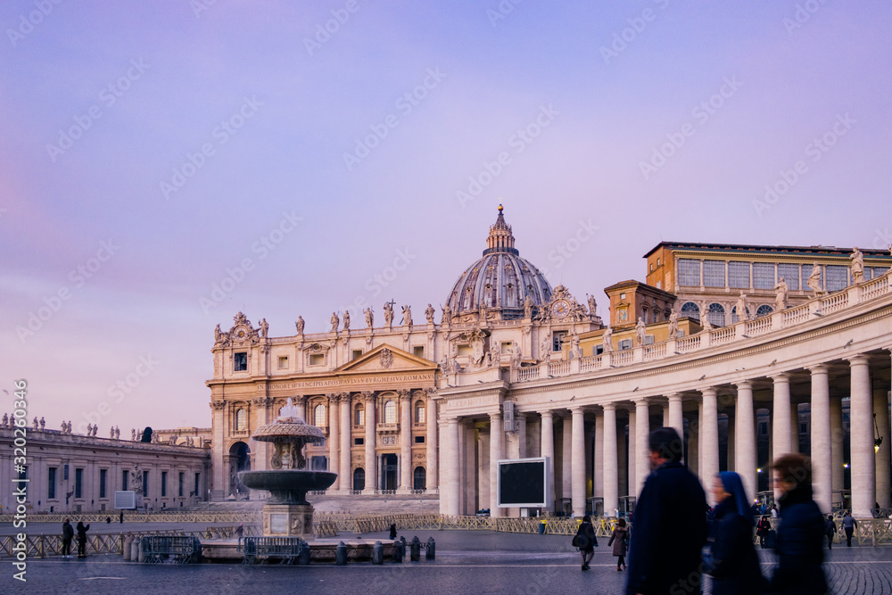 Rome, Italy - Jan 3, 2020: St. Peters Square and St. Peters Basilica  Vatican City, UNESCO World Heritage Site, Rome, Lazio, Italy, Europe