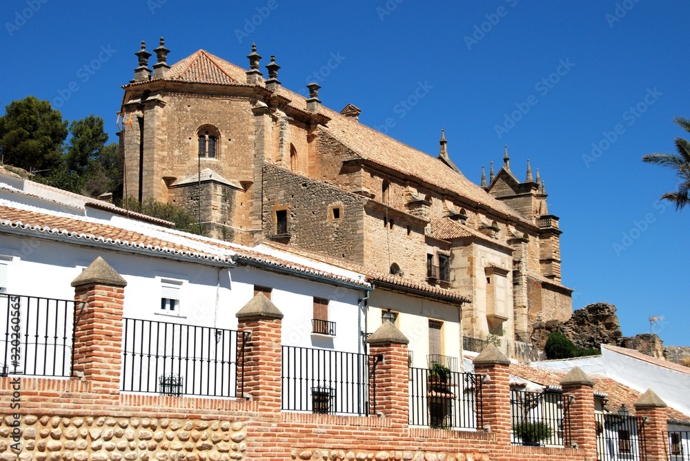View of Santa Maria church overlooking the town, Antequera, Spain.