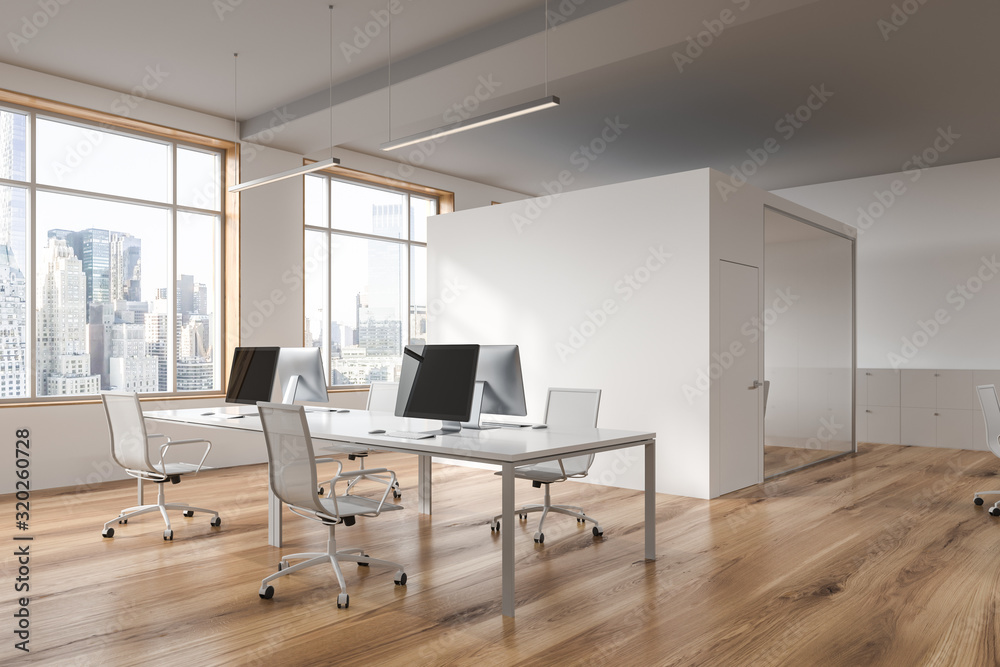 Obraz premium Modern white office with cityscape