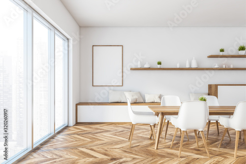 White panoramic dining room with poster © denisismagilov