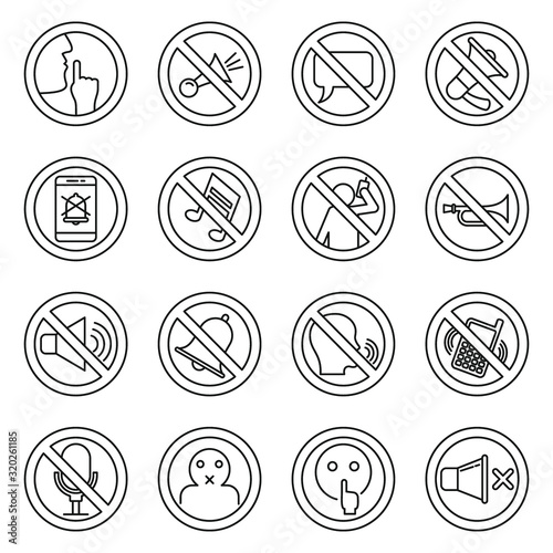Quiet silence icons set. Outline set of quiet silence vector icons for web design isolated on white background