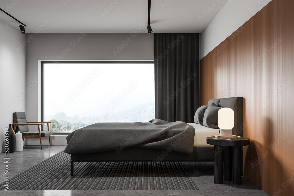 Panoramic white and wooden bedroom Panoramic white and wooden bedroom