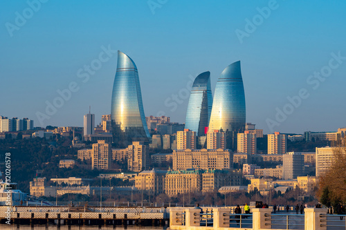 Panoramic cityscape view of Baku in the morning photo