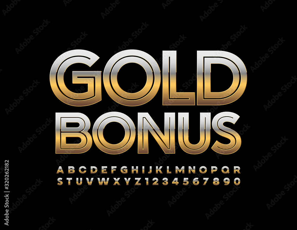 Vector chic logo Gold Bonus. Elegant trendy Font. Luxury Alphabet Letters and Numbers Vector chic logo Gold Bonus. Elegant trendy Font. Luxury Alphabet Letters and Numbers