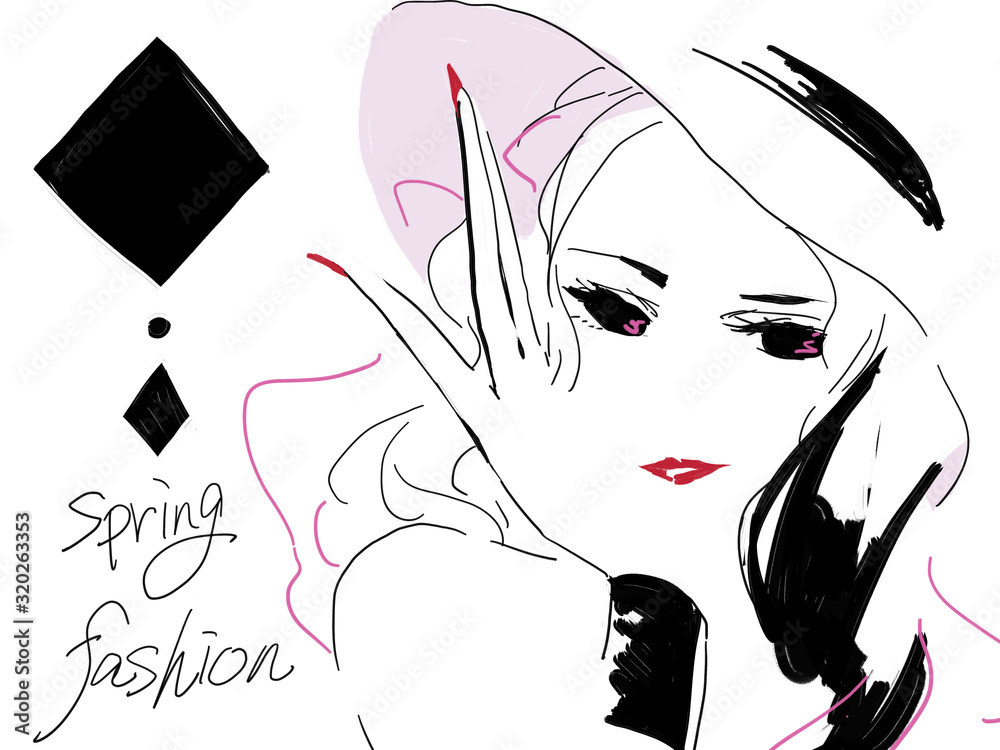春色女性スタイリッシュ手書きイラスト Ilustracion De Stock Adobe Stock