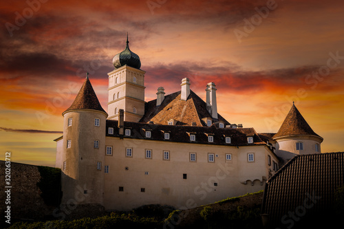 Canvas Print Schonbuhl castle on the sunset sky background. Lower Austria.