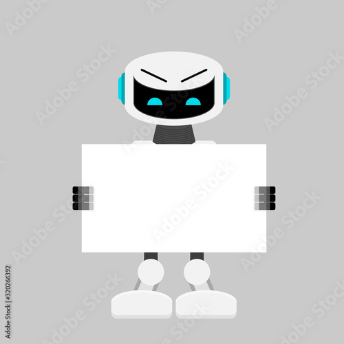 Robot hold white banner, ai character