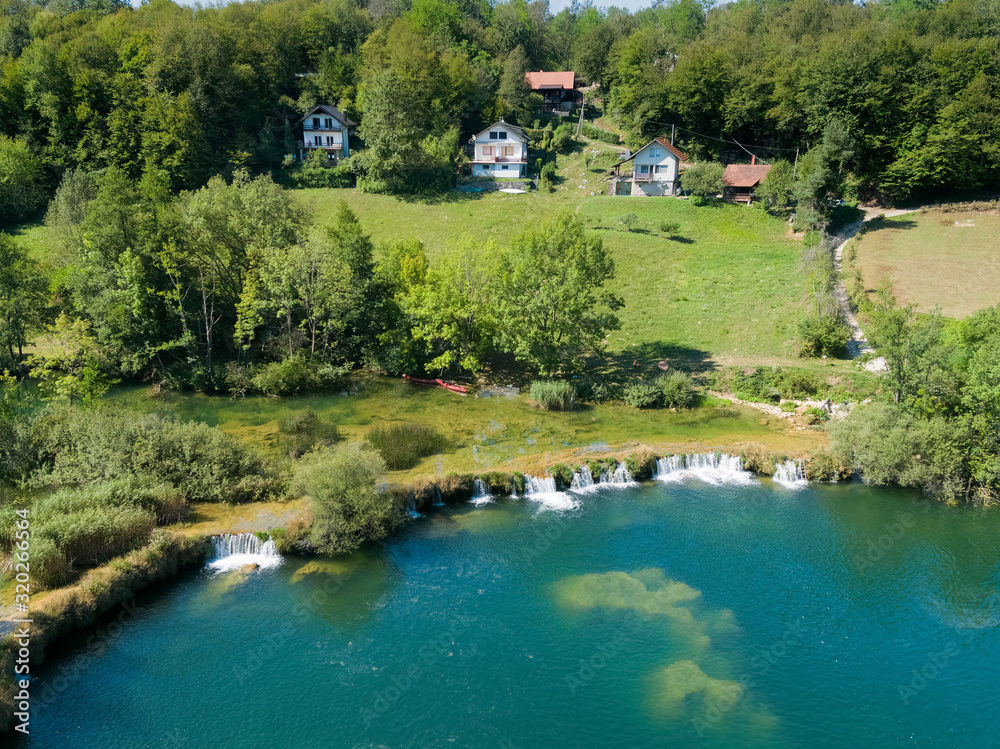 Aerial view of the village on the Mreznica River, Croatia