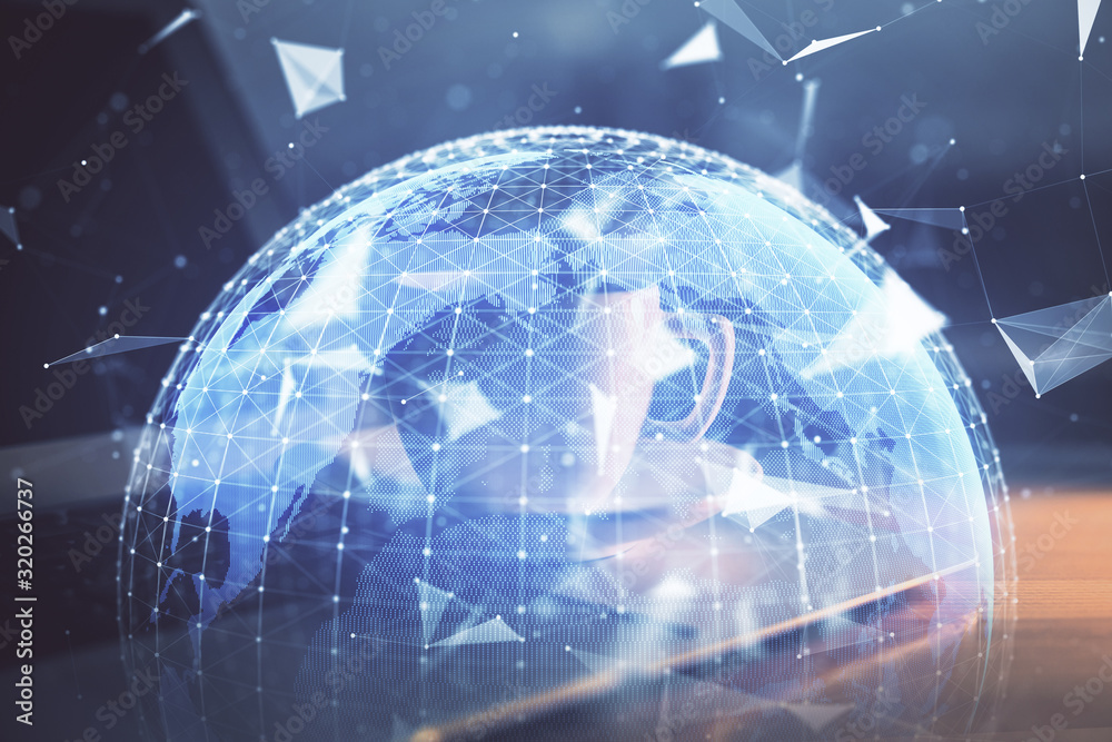 Multi exposure of business theme icons and work space with computer background. Concept of success. Multi exposure of business theme icons and work space with computer background. Concept of success.