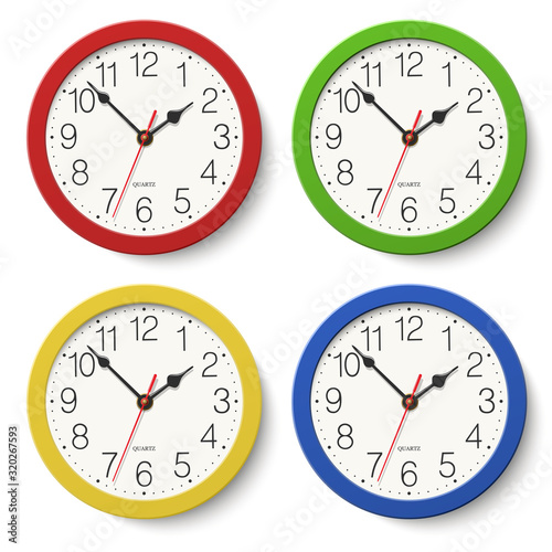 Set of round wall clock with color bodies isolated on white