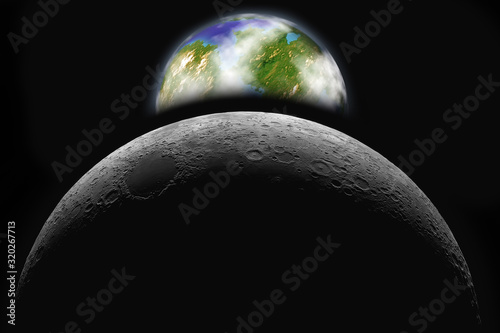 Planet Earth in space on the background of the Milky Way. Space landscape on Earth Day theme.