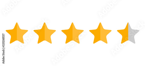Four and half stars, customer quality symbol, vector product rating review flat icon for hotel, restaurant etc