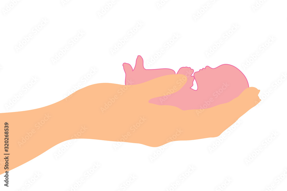 Vector illustration of fetus with hands protection symbol on white background. Sign of abortion and premature birth. Vector illustration of fetus with hands protection symbol on white background. Sign of abortion and premature birth.