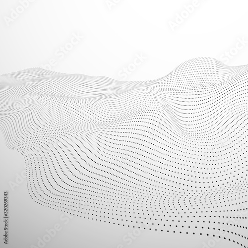 Technology futuristic landscape. Surface of digital wave. Abstract black digital wave of particles on white background. Vector