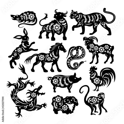 Chinese Black Zodiac Figures Of Sacred Animals