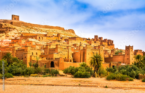 Amazing view of Kasbah Ait Ben Haddou near Ouarzazate in the Atlas Mountains of Morocco. UNESCO World Heritage Site since 1987. Artistic picture. Beauty world.