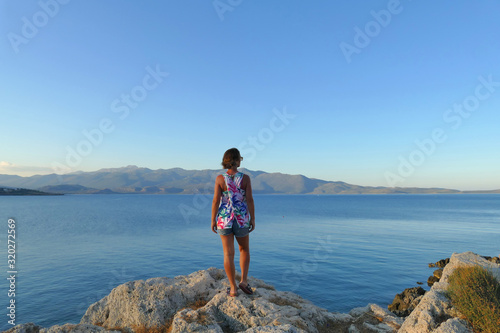 A woman admires the panorama from the fortress of Monemvasia