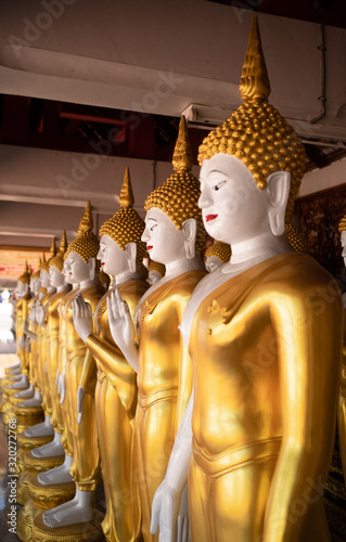 Row of Golden Buddha in wat ban den