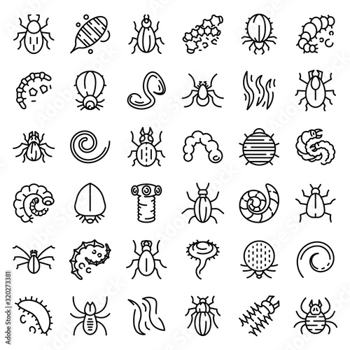 Parasite icons set. Outline set of parasite vector icons for web design isolated on white background