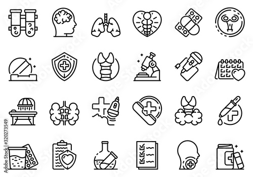 Endocrinologist icons set. Outline set of endocrinologist vector icons for web design isolated on white background