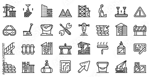 Building reconstruction icons set. Outline set of building reconstruction vector icons for web design isolated on white background