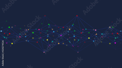 Abstract technology background with connecting dots and lines. Digital technology of global network connection and communication.