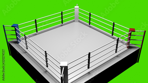 3D render Boxing ring on green screen background.