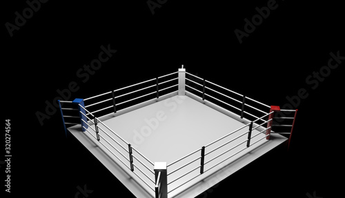 3D render Boxing ring on black background.