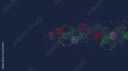 Abstract background with geometric shapes and hexagon pattern. Vector illustration for medicine, technology or science design.
