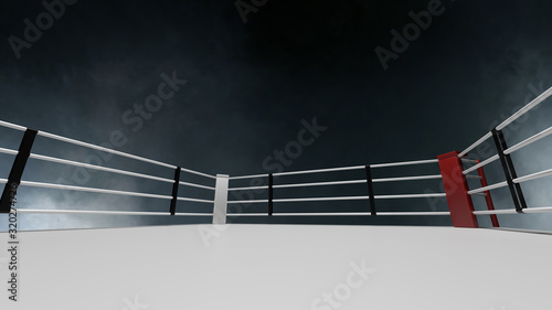 3D render Boxing ring on smoke background. © VIAR PRO studio