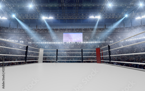 Canvas Print 3D render Boxing ring. Boxing arena.