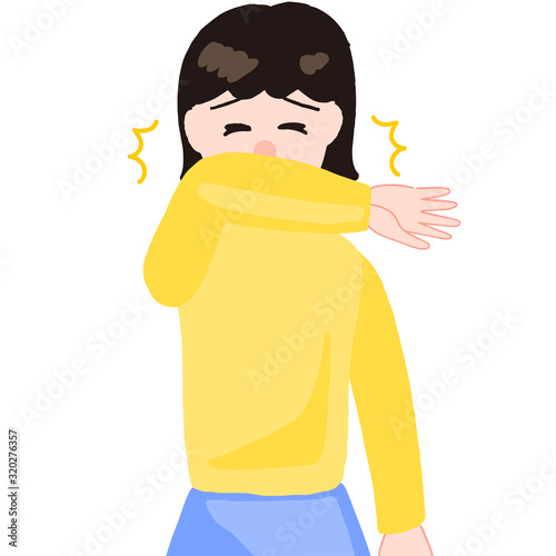 肘を当ててくしゃみする女の子　子供