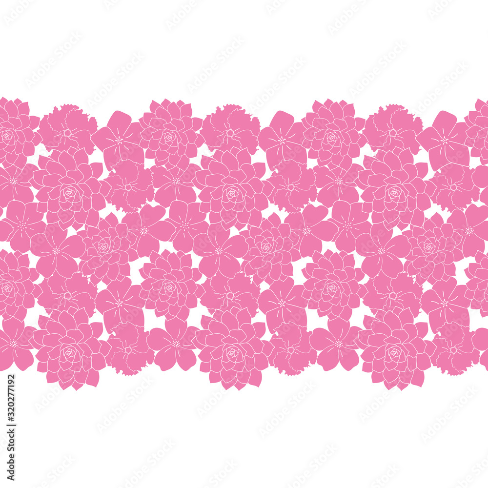 Vector pink flowers seamless pattern white background