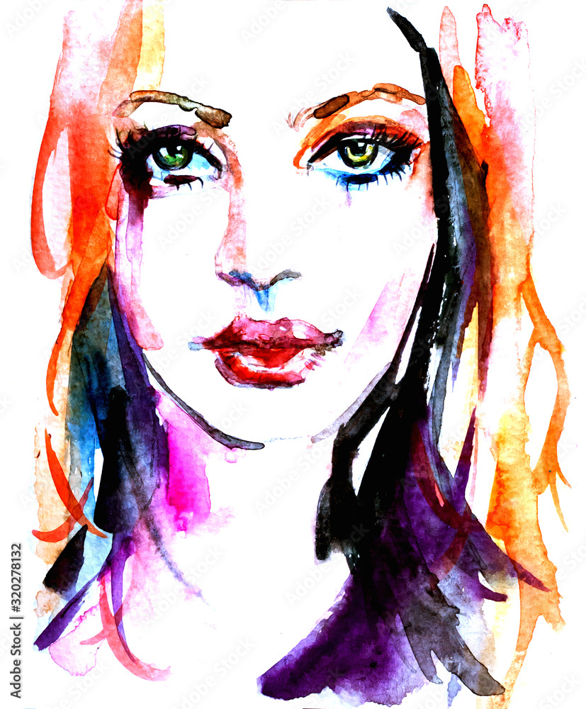 Abstract watercolor portrait in color of woman crying on white isolated  background Stock Illustration | Adobe Stock