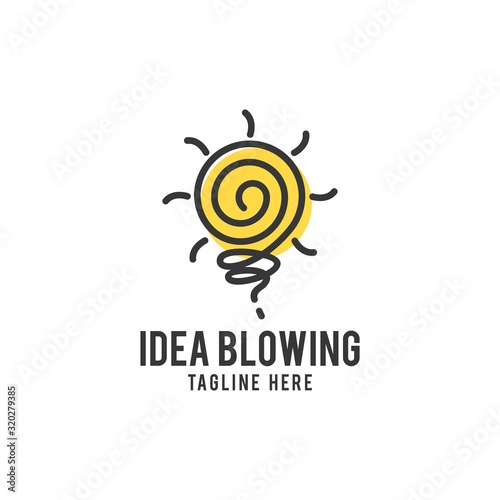 idea blowing logo design. abstract light bulb and sun lens vector illustration for creative agency graphic template