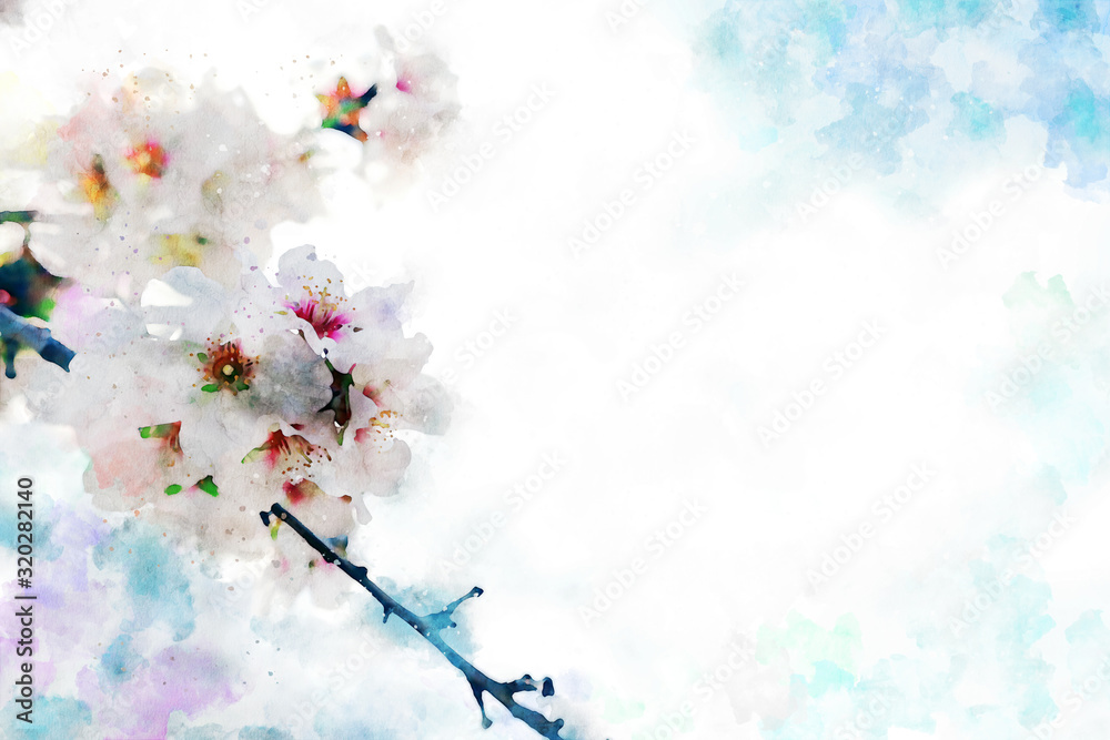 watercolor style and abstract image of cherry tree flowers watercolor style and abstract image of cherry tree flowers