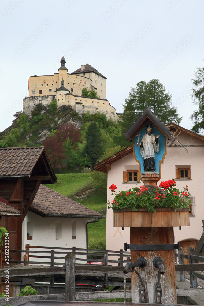 medieval Tarasp castle and village in Lower Engadin, Switzerland