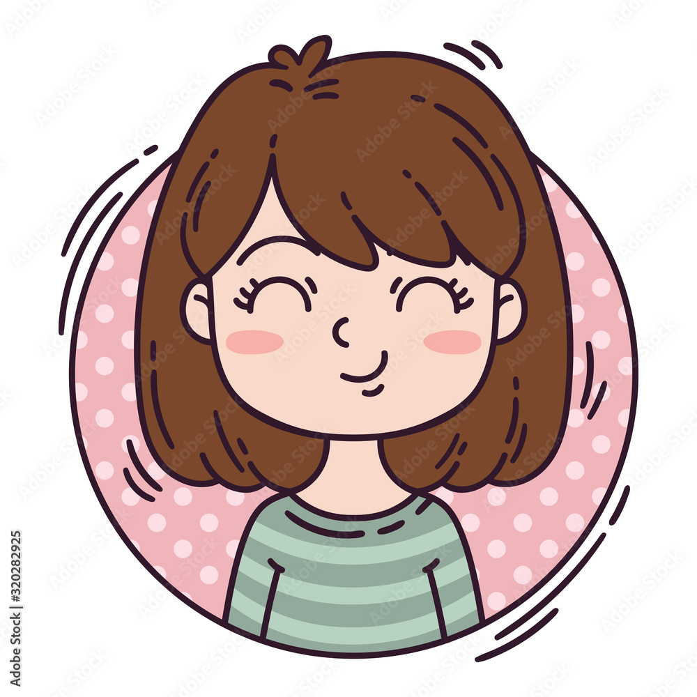Female character in cartoon style. Avatar girl in a circle. Illustration isolated on white background. Character for web. Female character in cartoon style. Avatar girl in a circle. Illustration isolated on white background. Character for web.