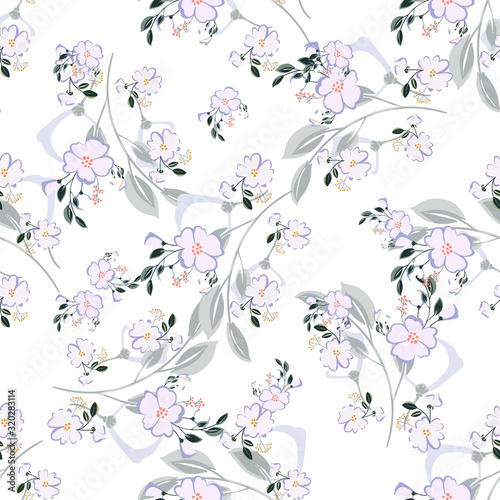 Fashionable cute pattern in nativel flowers. Floral seamless background for textiles, fabrics, covers, wallpapers, print, gift wrapping or any purpose. © WI-tuss