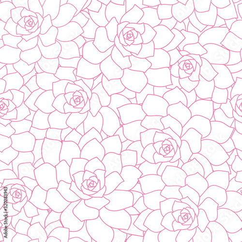 Vector pink and white lineart flowers seamless pattern background