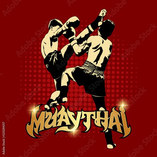 Vector Illustration of Muay Thai (Thai Boxing) Banner, Martial arts of Thailand background