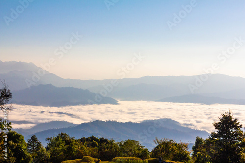 landscape sea fog on hills at kiew lom , mea hong son, thailand