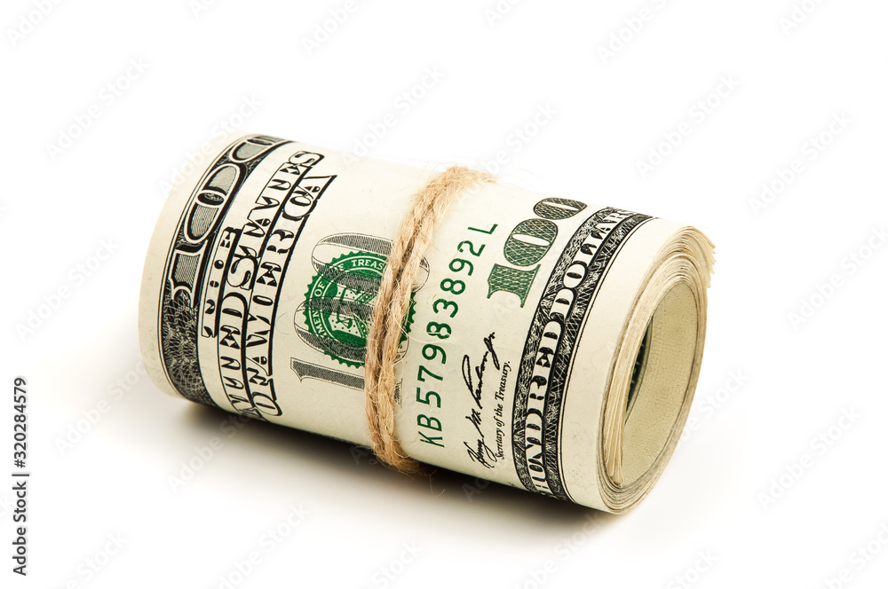 Roll of US dollars on a white background, isolated. Roll of US dollars on a white background, isolated.