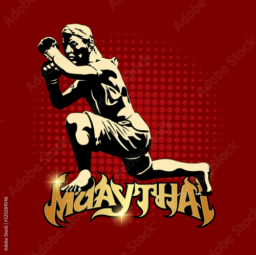 Vector Illustration of Muay Thai (Thai Boxing) Banner, Martial arts of Thailand background